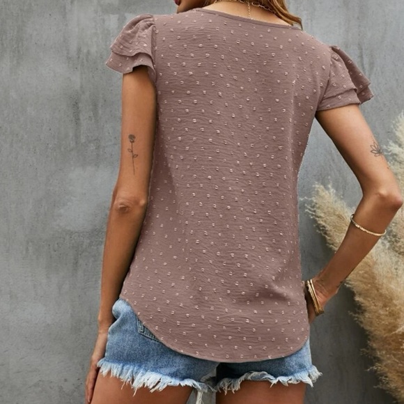 Boho dusty purple Swiss dot butterfly sleeve blouse - Picture 3 of 5